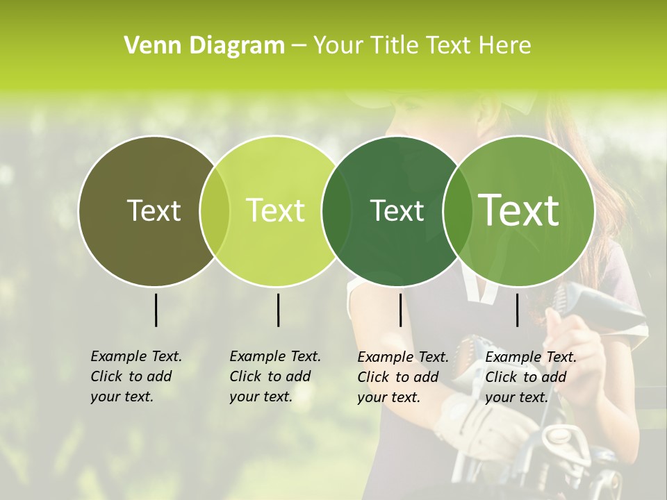 A Woman In A Purple Shirt And White Visor Holding A Golf Club PowerPoint Template