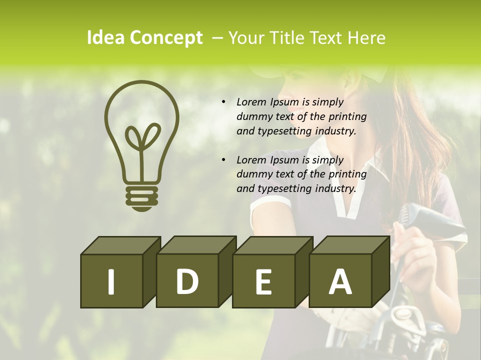 A Woman In A Purple Shirt And White Visor Holding A Golf Club PowerPoint Template