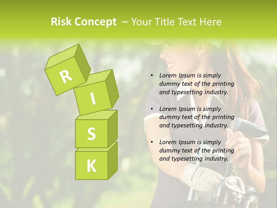 A Woman In A Purple Shirt And White Visor Holding A Golf Club PowerPoint Template