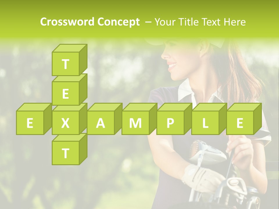 A Woman In A Purple Shirt And White Visor Holding A Golf Club PowerPoint Template