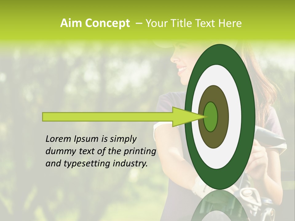 A Woman In A Purple Shirt And White Visor Holding A Golf Club PowerPoint Template