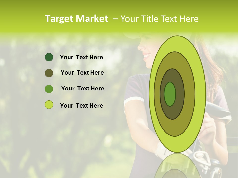 A Woman In A Purple Shirt And White Visor Holding A Golf Club PowerPoint Template