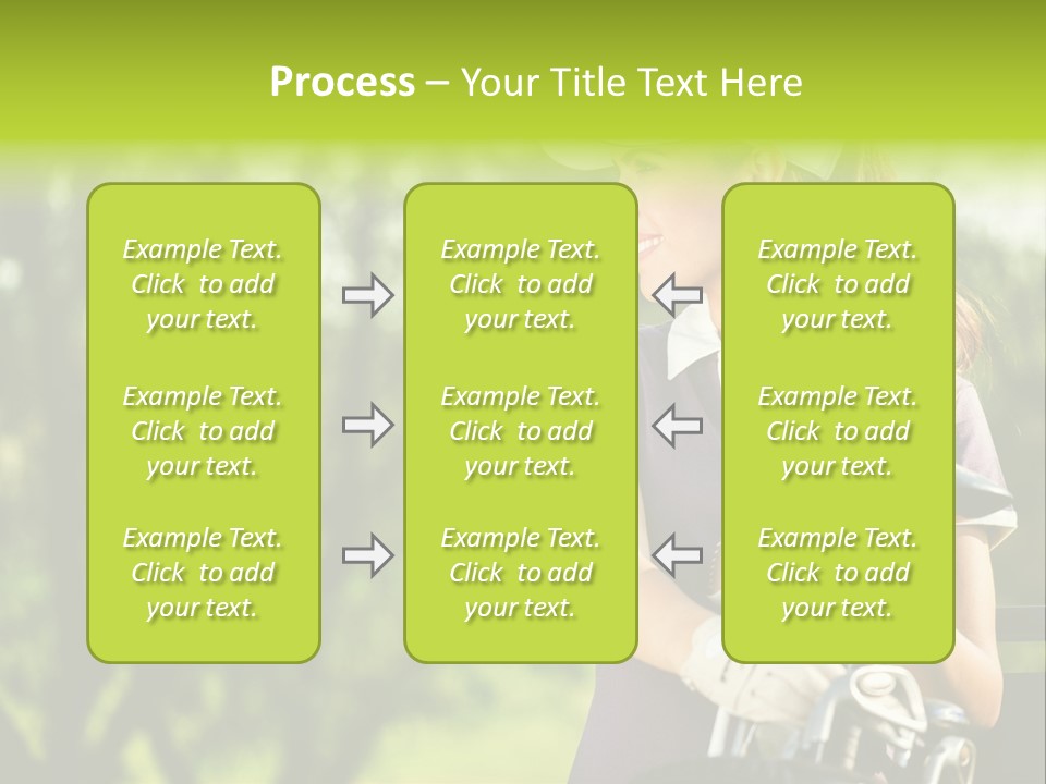 A Woman In A Purple Shirt And White Visor Holding A Golf Club PowerPoint Template