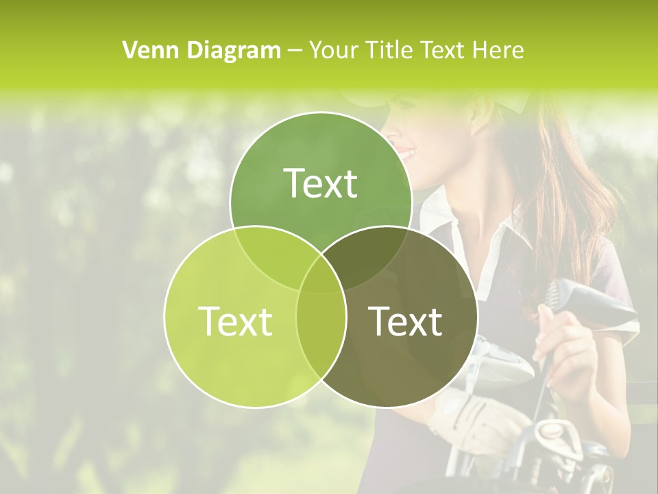 A Woman In A Purple Shirt And White Visor Holding A Golf Club PowerPoint Template