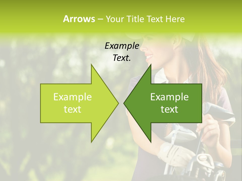 A Woman In A Purple Shirt And White Visor Holding A Golf Club PowerPoint Template