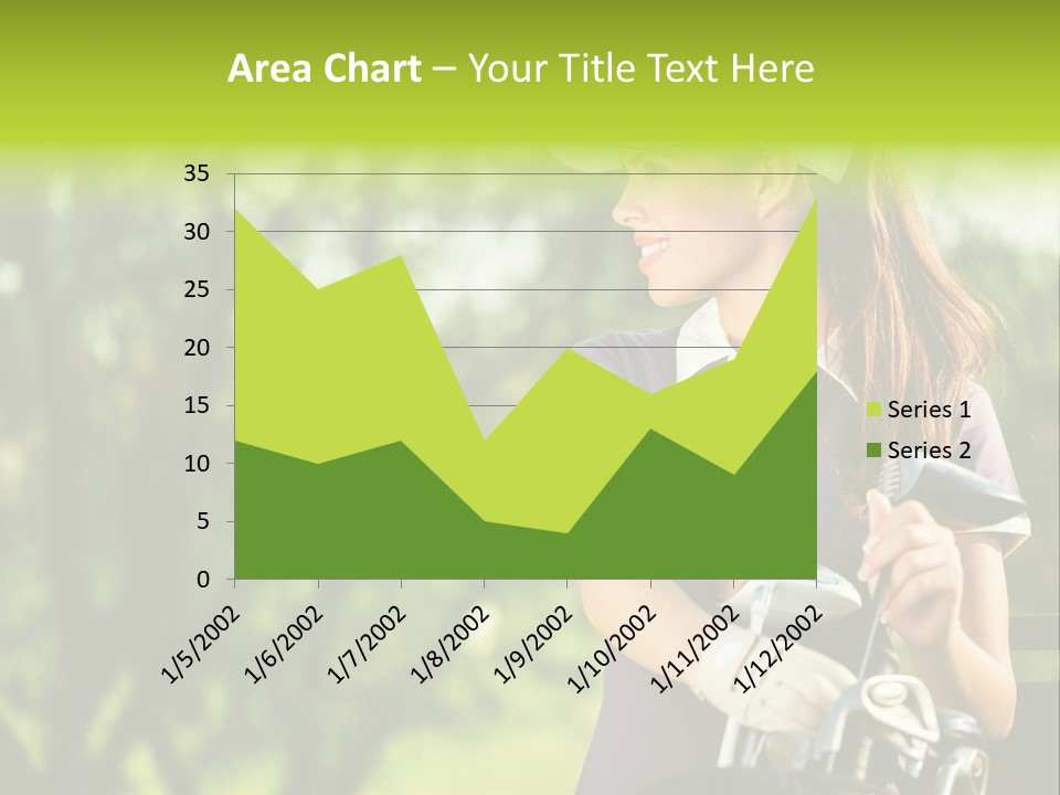 A Woman In A Purple Shirt And White Visor Holding A Golf Club PowerPoint Template
