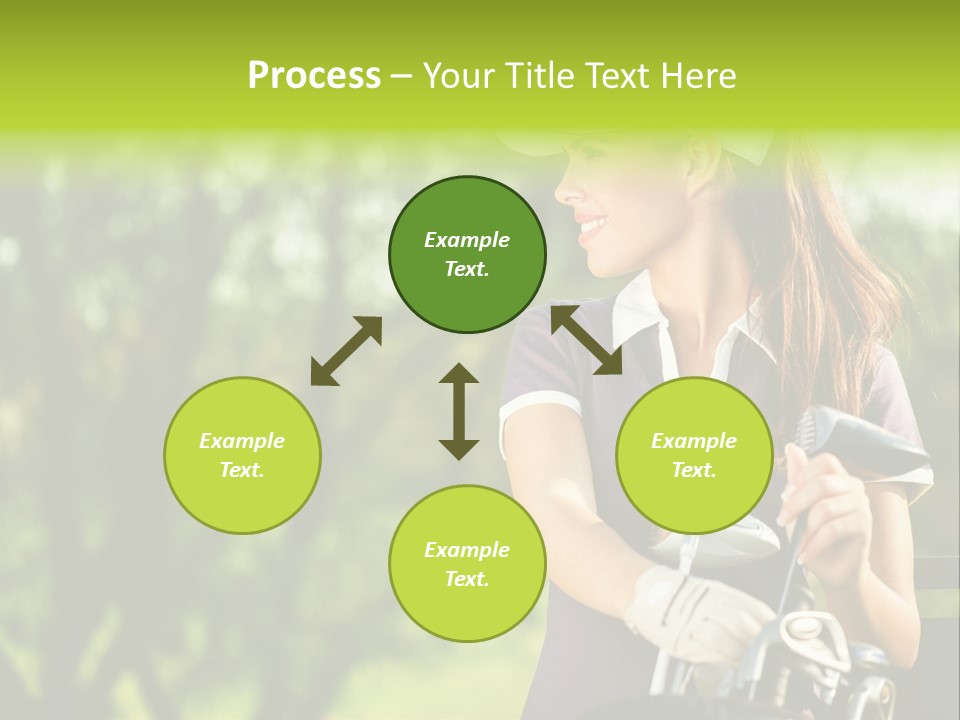 A Woman In A Purple Shirt And White Visor Holding A Golf Club PowerPoint Template