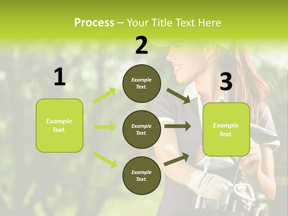 A Woman In A Purple Shirt And White Visor Holding A Golf Club PowerPoint Template