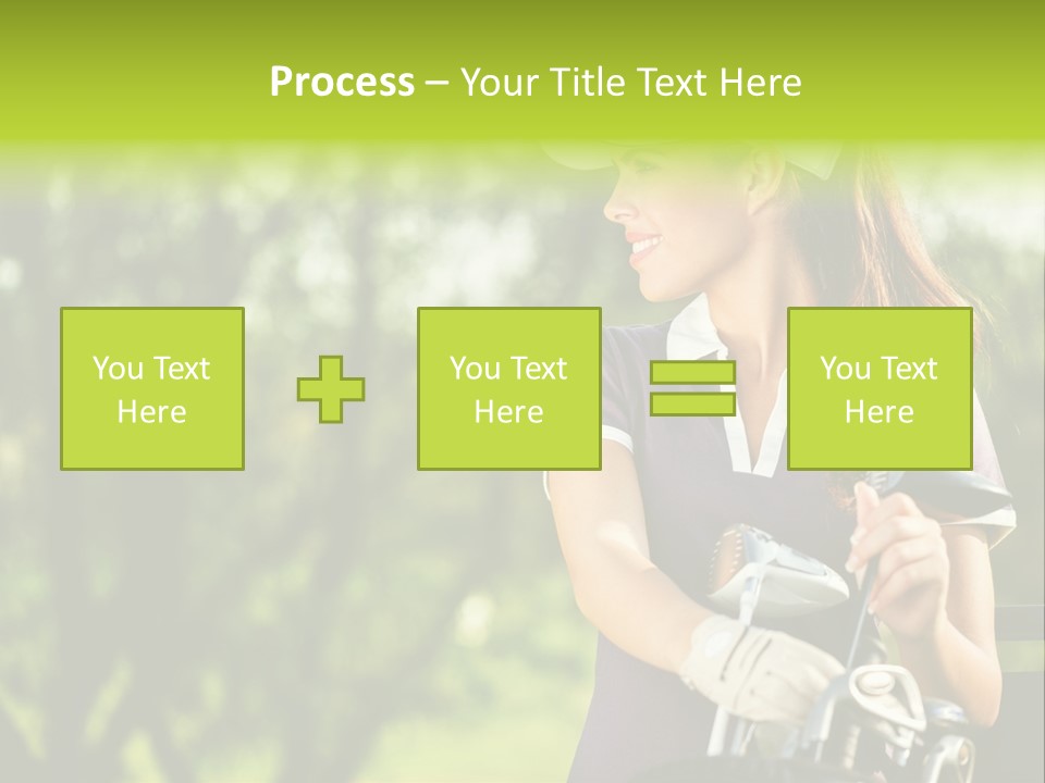 A Woman In A Purple Shirt And White Visor Holding A Golf Club PowerPoint Template