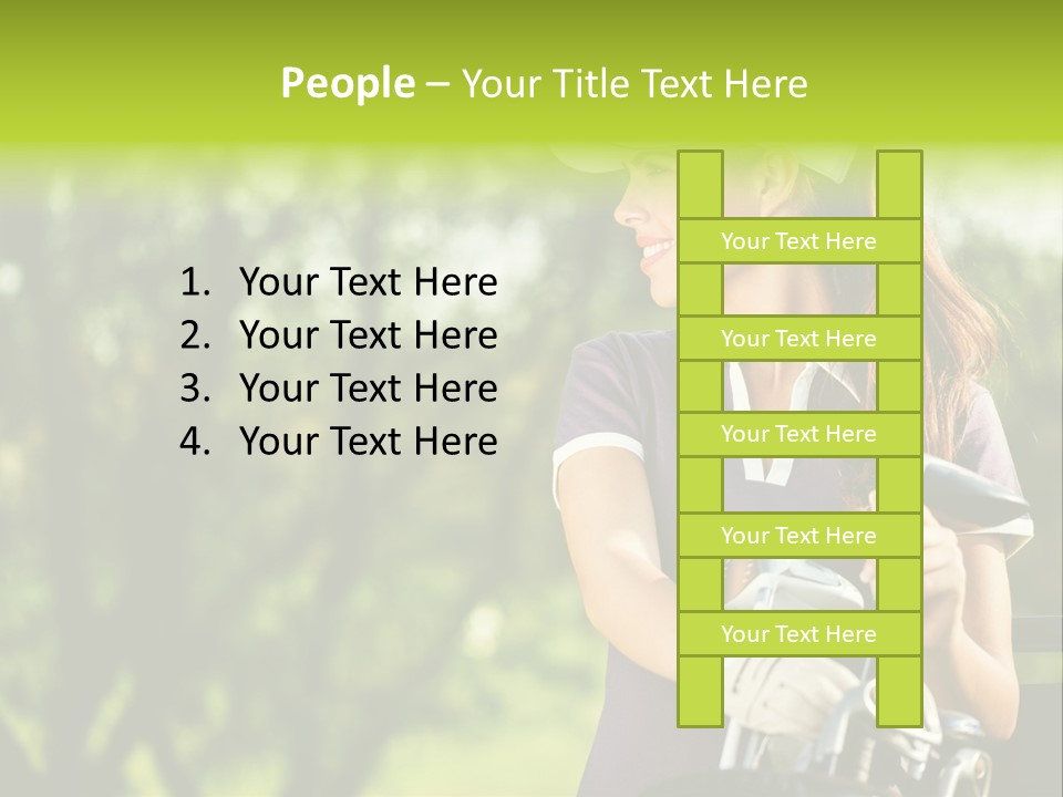 A Woman In A Purple Shirt And White Visor Holding A Golf Club PowerPoint Template