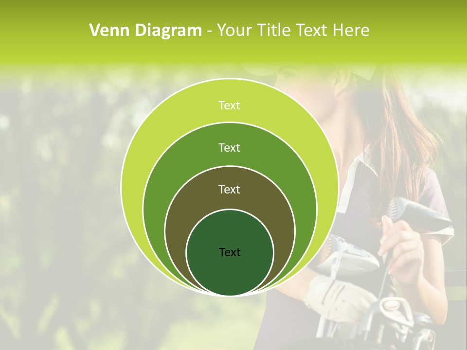 A Woman In A Purple Shirt And White Visor Holding A Golf Club PowerPoint Template