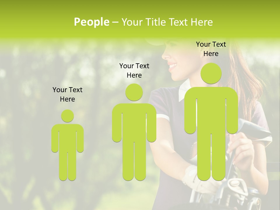 A Woman In A Purple Shirt And White Visor Holding A Golf Club PowerPoint Template