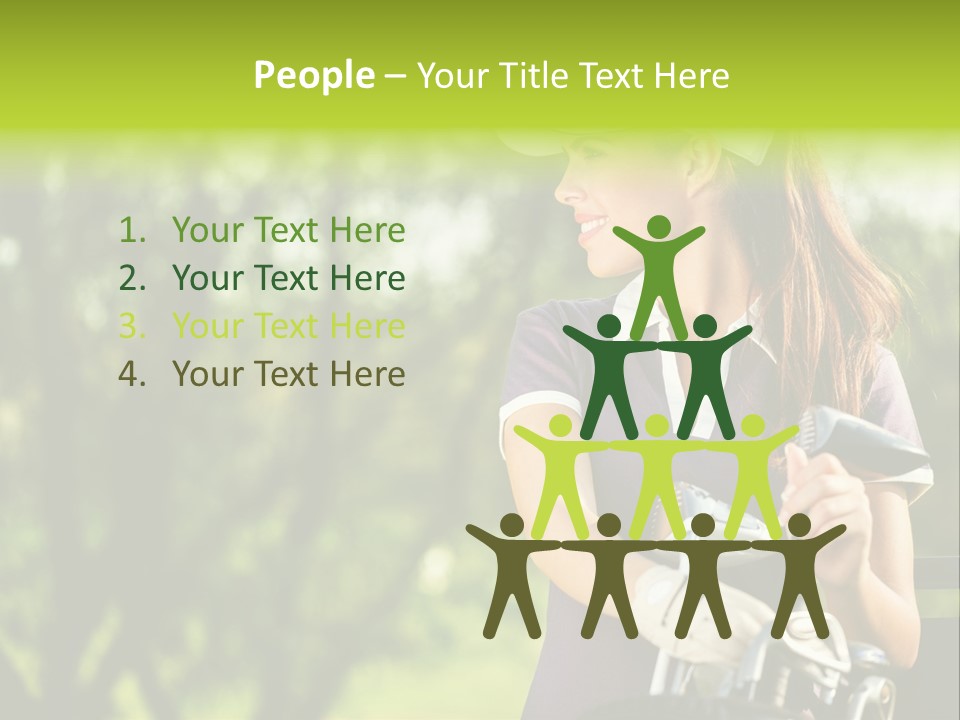 A Woman In A Purple Shirt And White Visor Holding A Golf Club PowerPoint Template