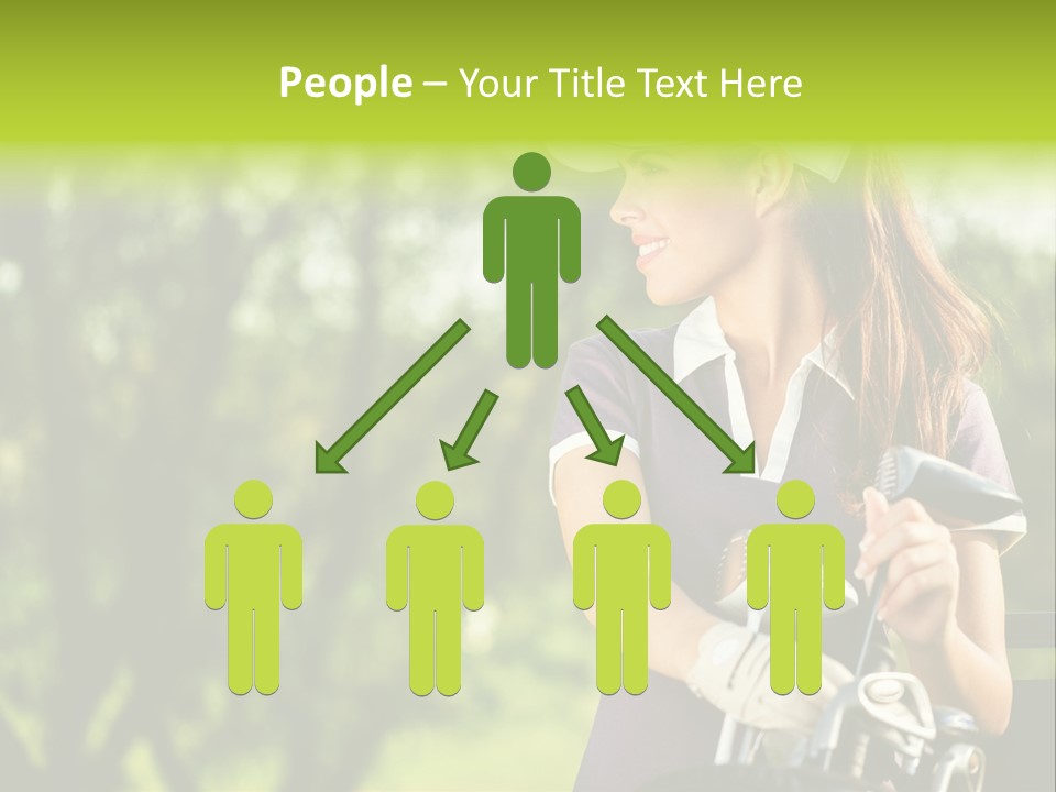 A Woman In A Purple Shirt And White Visor Holding A Golf Club PowerPoint Template