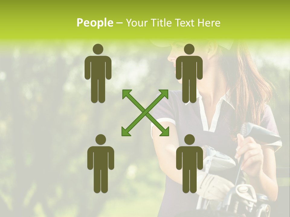 A Woman In A Purple Shirt And White Visor Holding A Golf Club PowerPoint Template