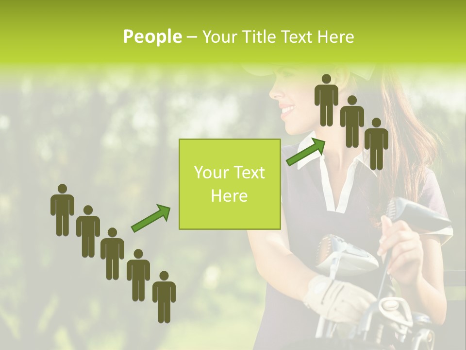 A Woman In A Purple Shirt And White Visor Holding A Golf Club PowerPoint Template