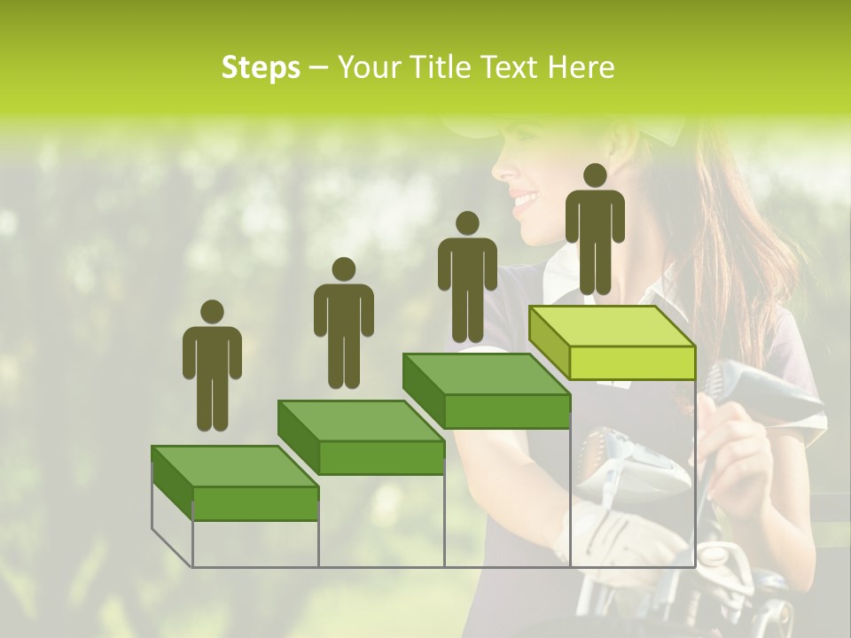 A Woman In A Purple Shirt And White Visor Holding A Golf Club PowerPoint Template