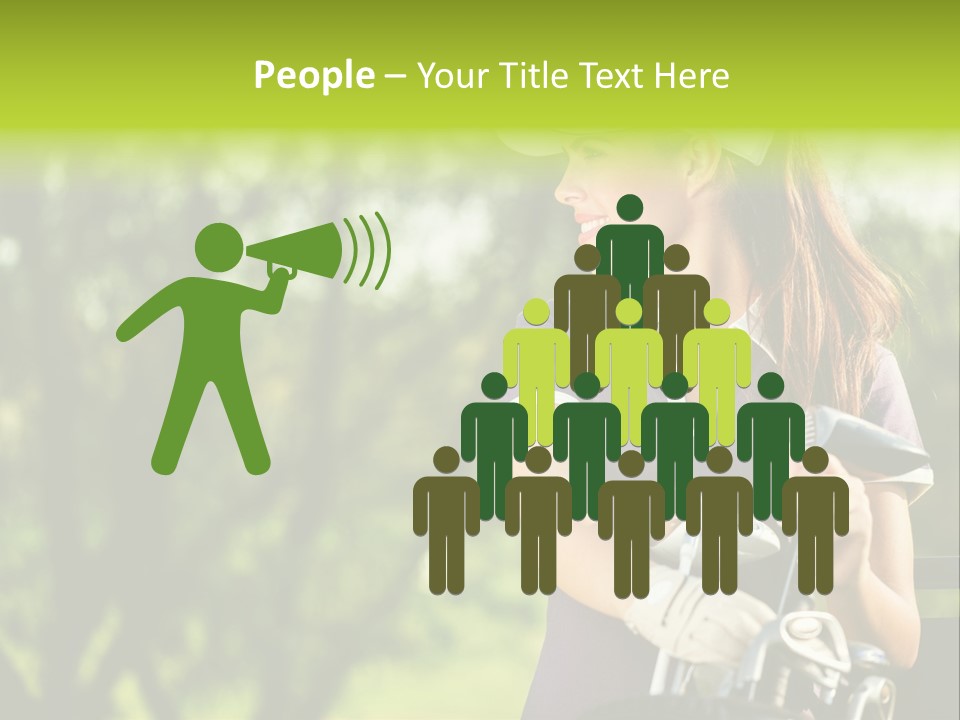 A Woman In A Purple Shirt And White Visor Holding A Golf Club PowerPoint Template