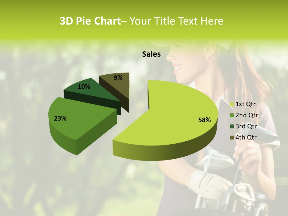 A Woman In A Purple Shirt And White Visor Holding A Golf Club PowerPoint Template