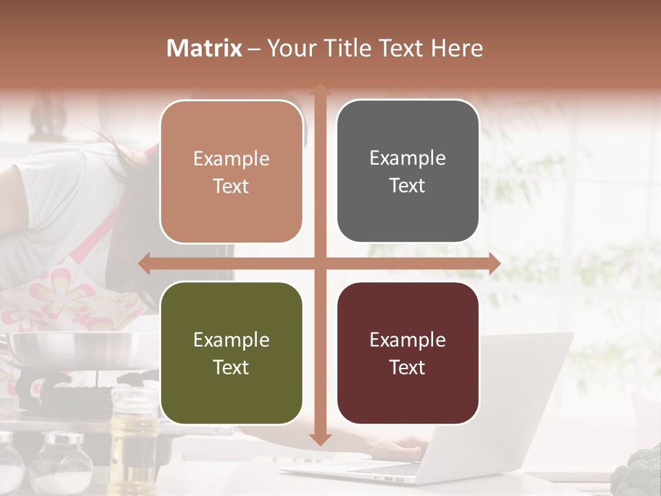 A Woman Using A Laptop On A Kitchen Counter PowerPoint Template