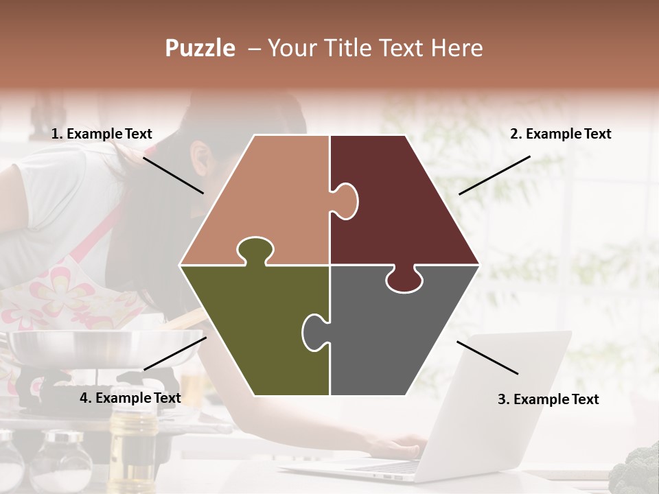 A Woman Using A Laptop On A Kitchen Counter PowerPoint Template