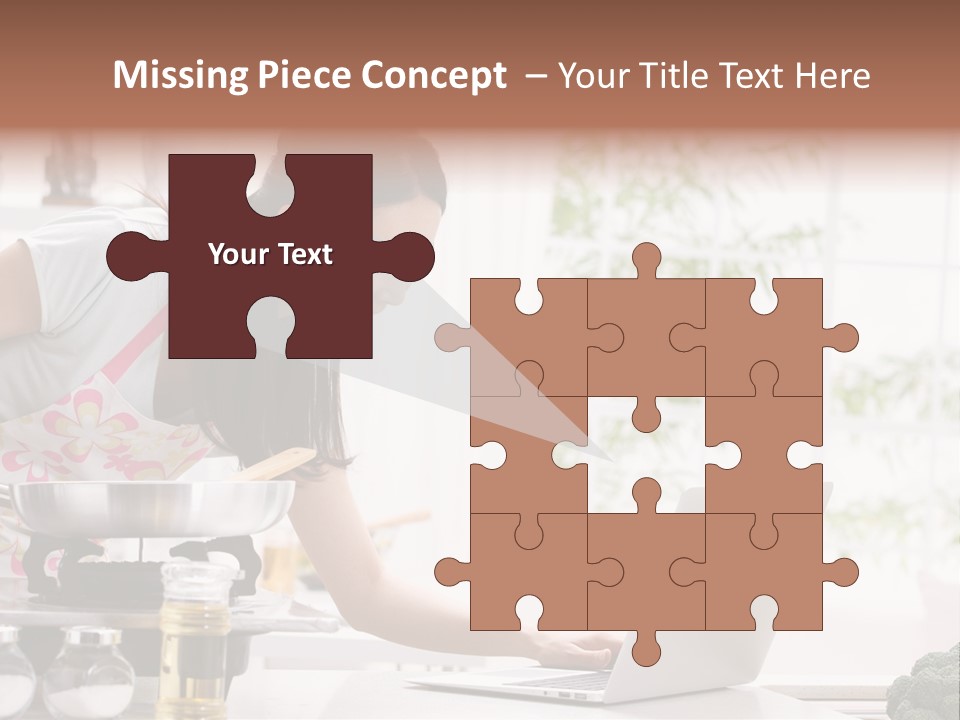 A Woman Using A Laptop On A Kitchen Counter PowerPoint Template