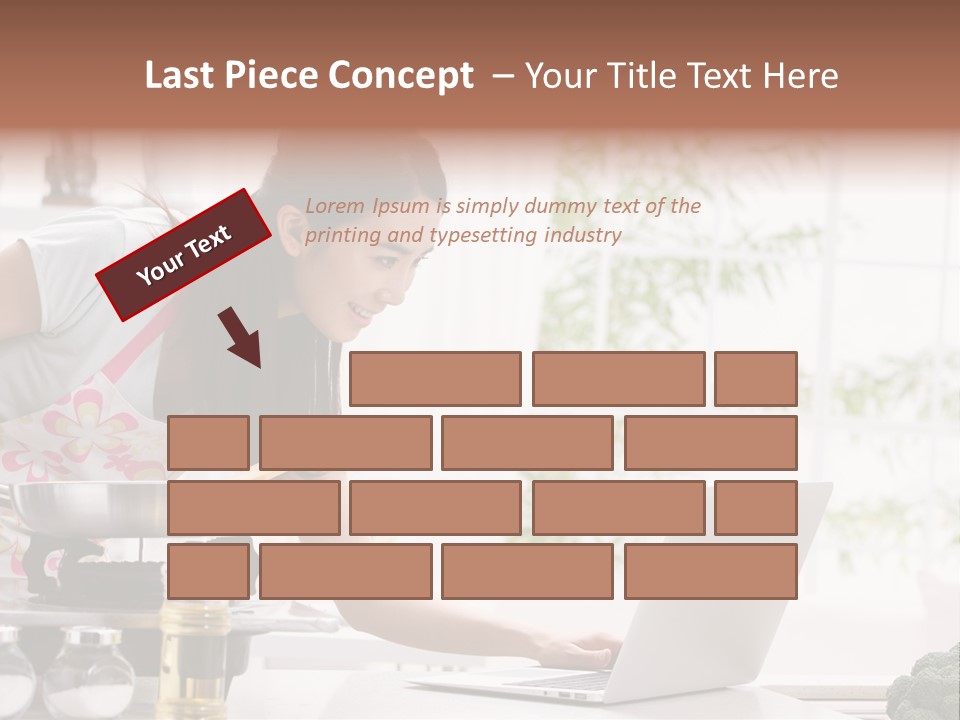 A Woman Using A Laptop On A Kitchen Counter PowerPoint Template