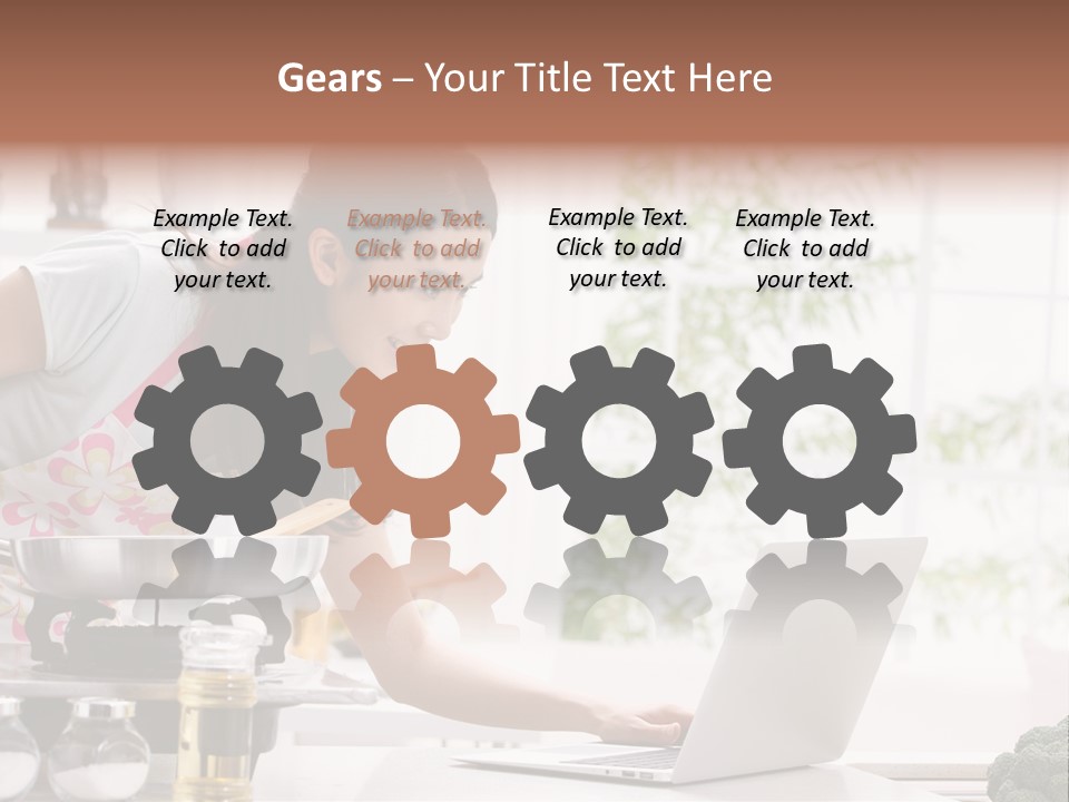 A Woman Using A Laptop On A Kitchen Counter PowerPoint Template