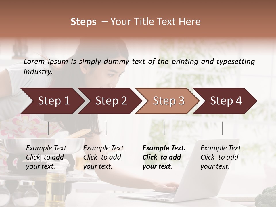 A Woman Using A Laptop On A Kitchen Counter PowerPoint Template