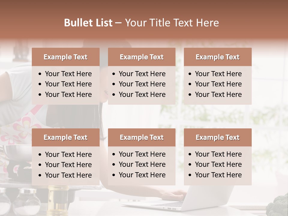 A Woman Using A Laptop On A Kitchen Counter PowerPoint Template