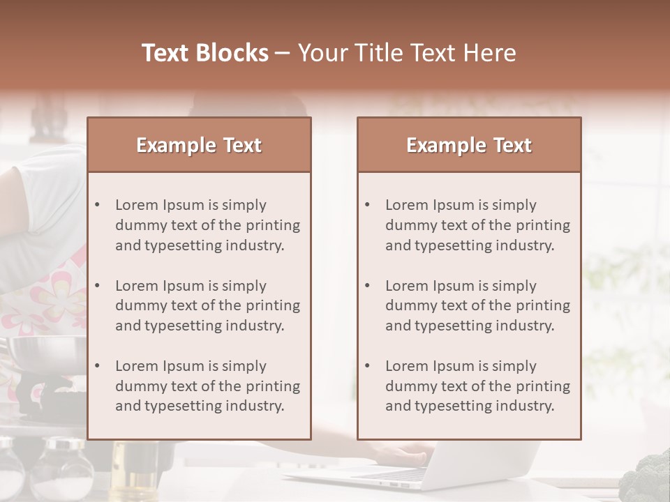 A Woman Using A Laptop On A Kitchen Counter PowerPoint Template