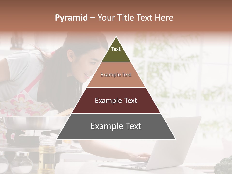 A Woman Using A Laptop On A Kitchen Counter PowerPoint Template