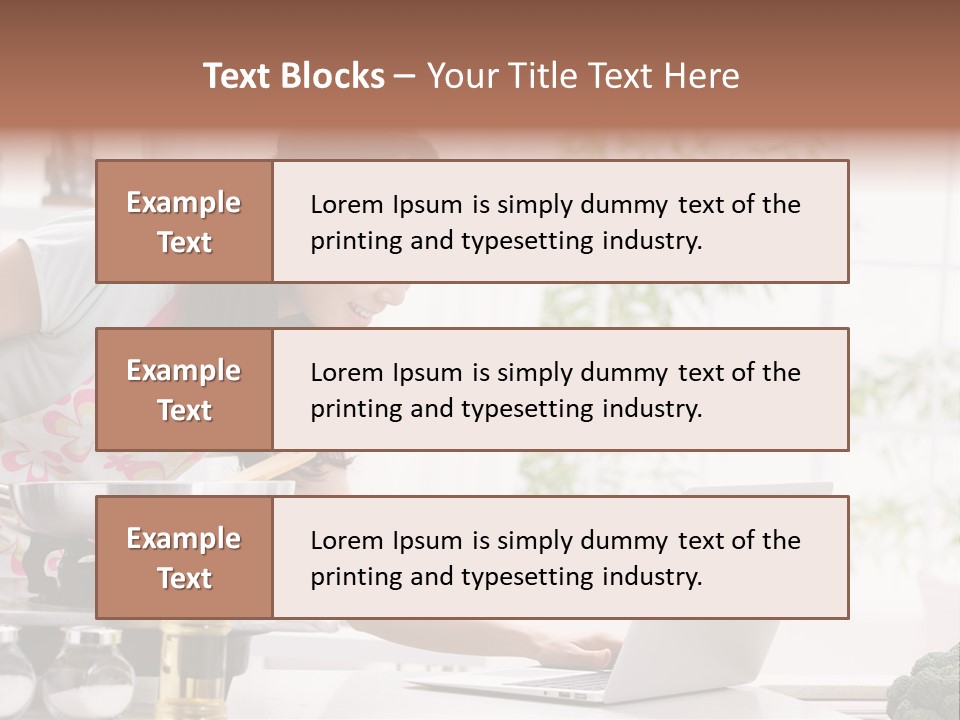 A Woman Using A Laptop On A Kitchen Counter PowerPoint Template