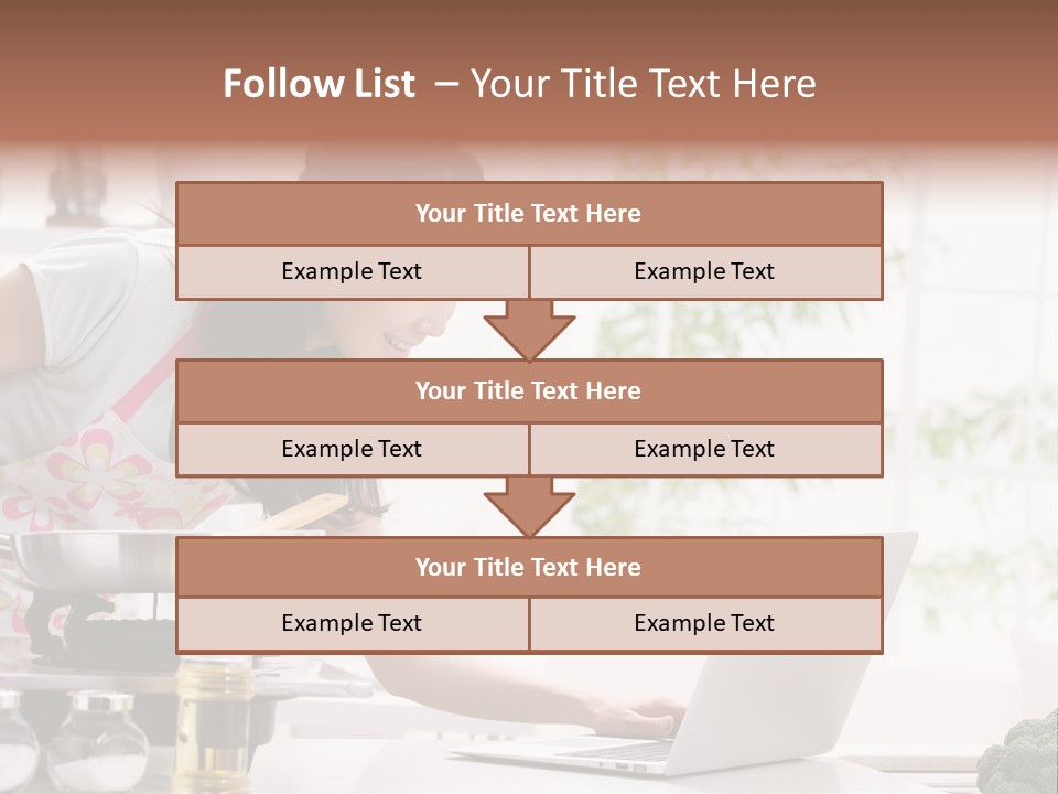 A Woman Using A Laptop On A Kitchen Counter PowerPoint Template