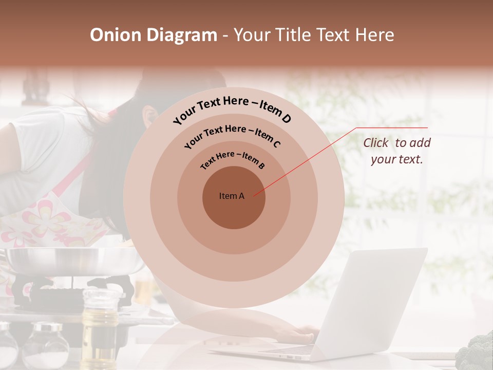 A Woman Using A Laptop On A Kitchen Counter PowerPoint Template