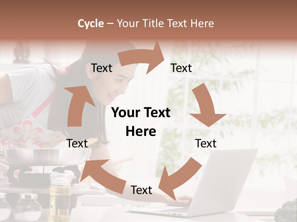 A Woman Using A Laptop On A Kitchen Counter PowerPoint Template