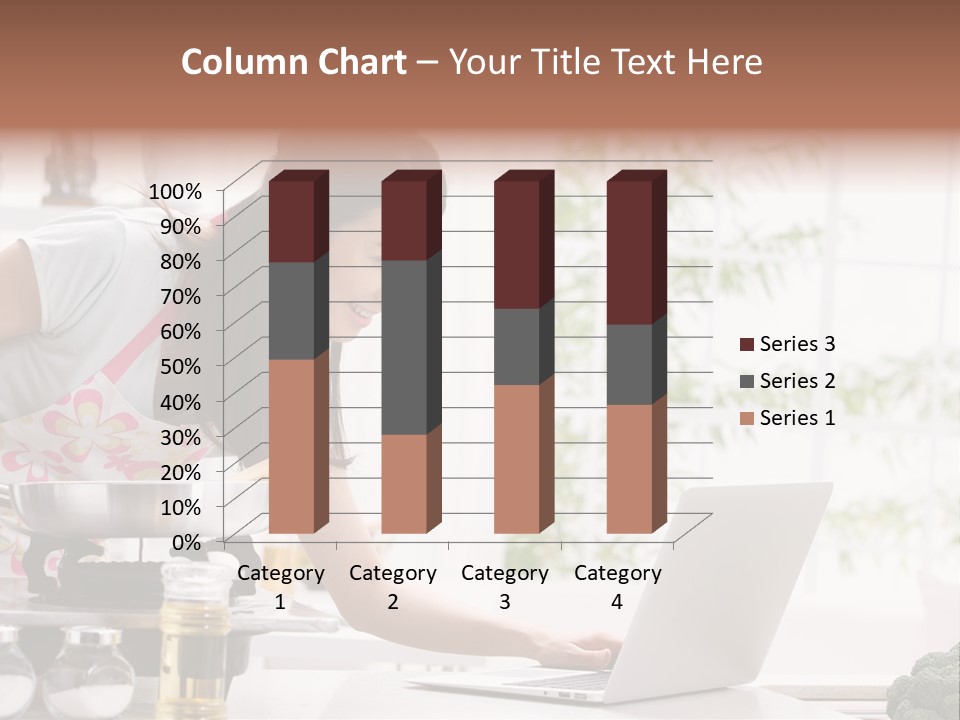 A Woman Using A Laptop On A Kitchen Counter PowerPoint Template