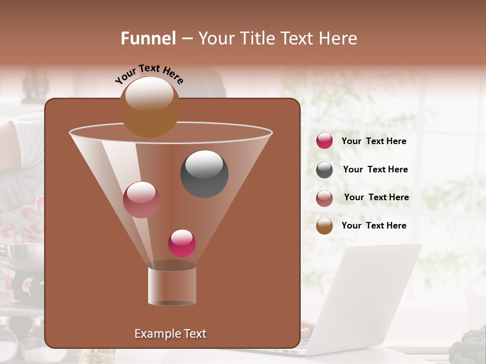 A Woman Using A Laptop On A Kitchen Counter PowerPoint Template