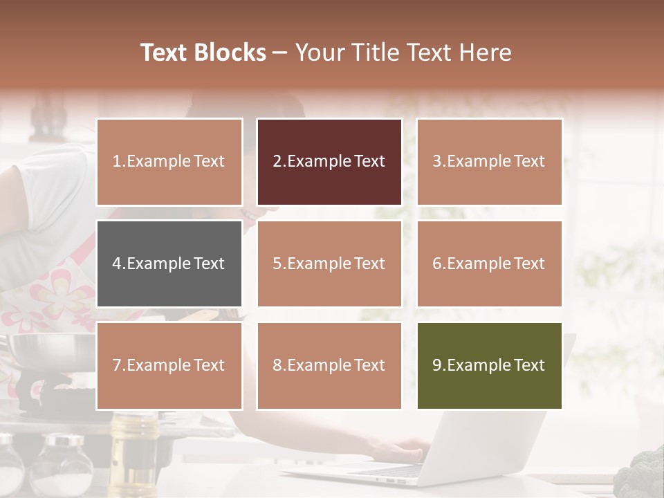 A Woman Using A Laptop On A Kitchen Counter PowerPoint Template