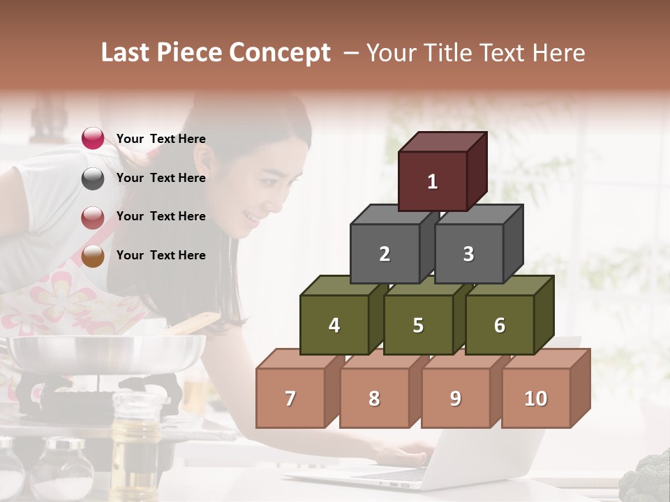 A Woman Using A Laptop On A Kitchen Counter PowerPoint Template