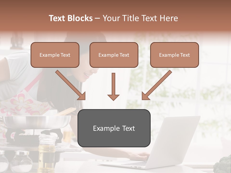 A Woman Using A Laptop On A Kitchen Counter PowerPoint Template