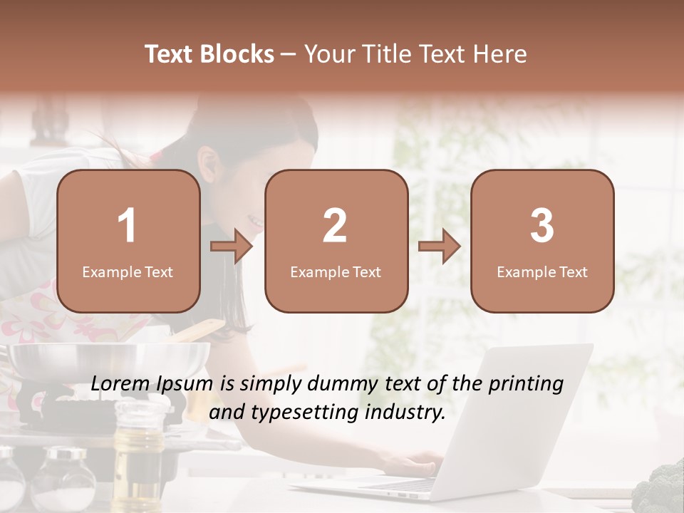 A Woman Using A Laptop On A Kitchen Counter PowerPoint Template