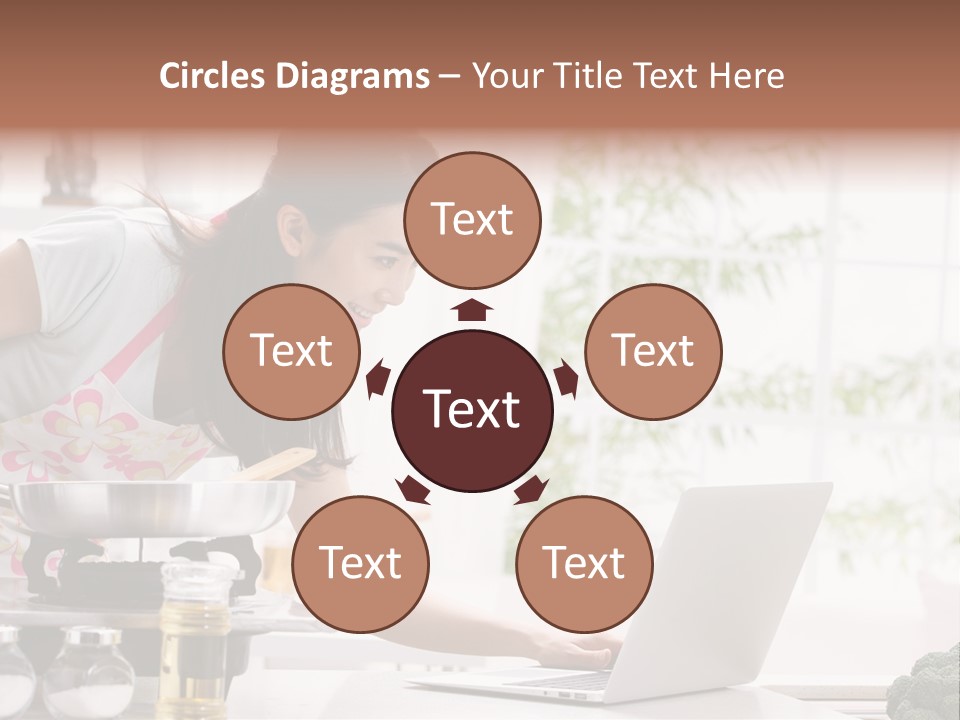 A Woman Using A Laptop On A Kitchen Counter PowerPoint Template