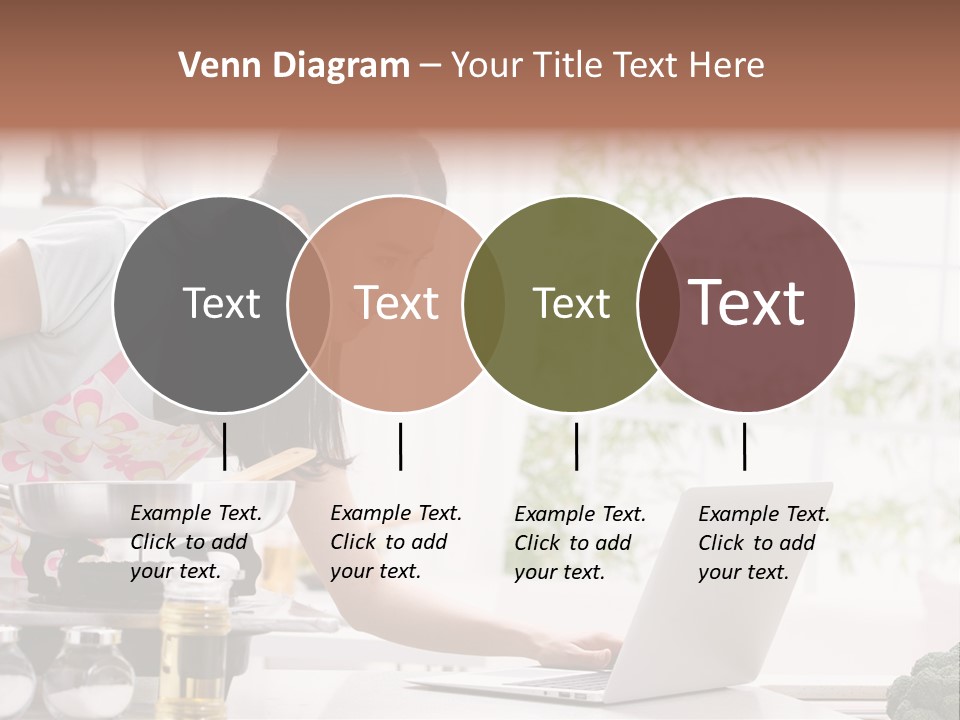 A Woman Using A Laptop On A Kitchen Counter PowerPoint Template