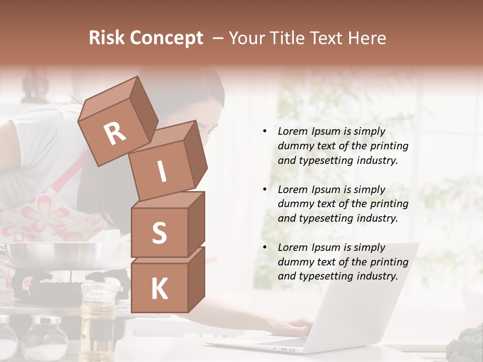 A Woman Using A Laptop On A Kitchen Counter PowerPoint Template