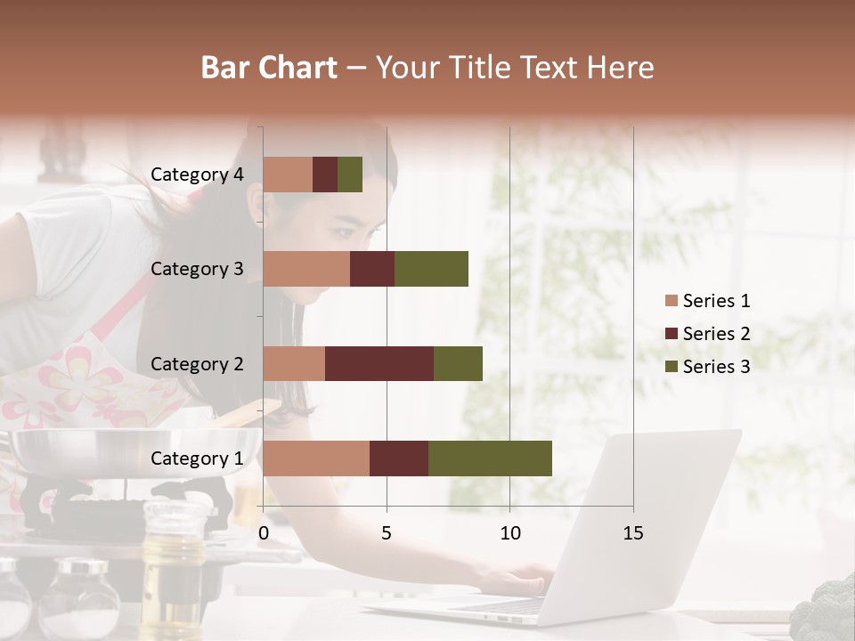 A Woman Using A Laptop On A Kitchen Counter PowerPoint Template