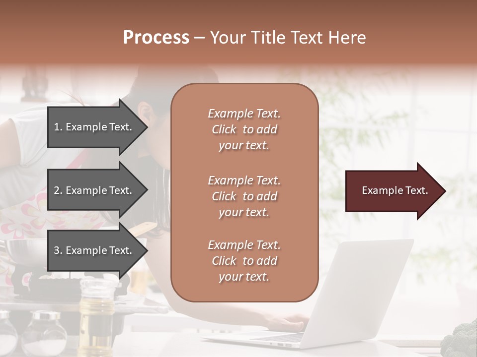 A Woman Using A Laptop On A Kitchen Counter PowerPoint Template