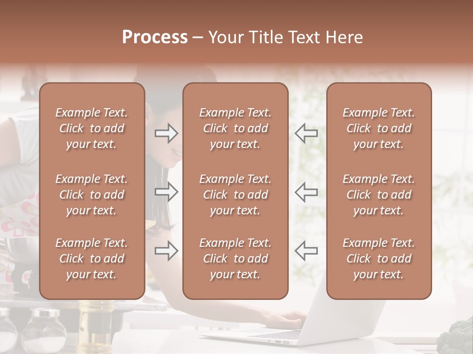 A Woman Using A Laptop On A Kitchen Counter PowerPoint Template