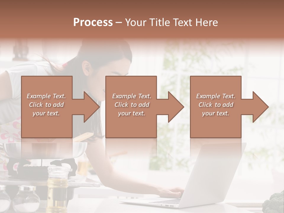 A Woman Using A Laptop On A Kitchen Counter PowerPoint Template