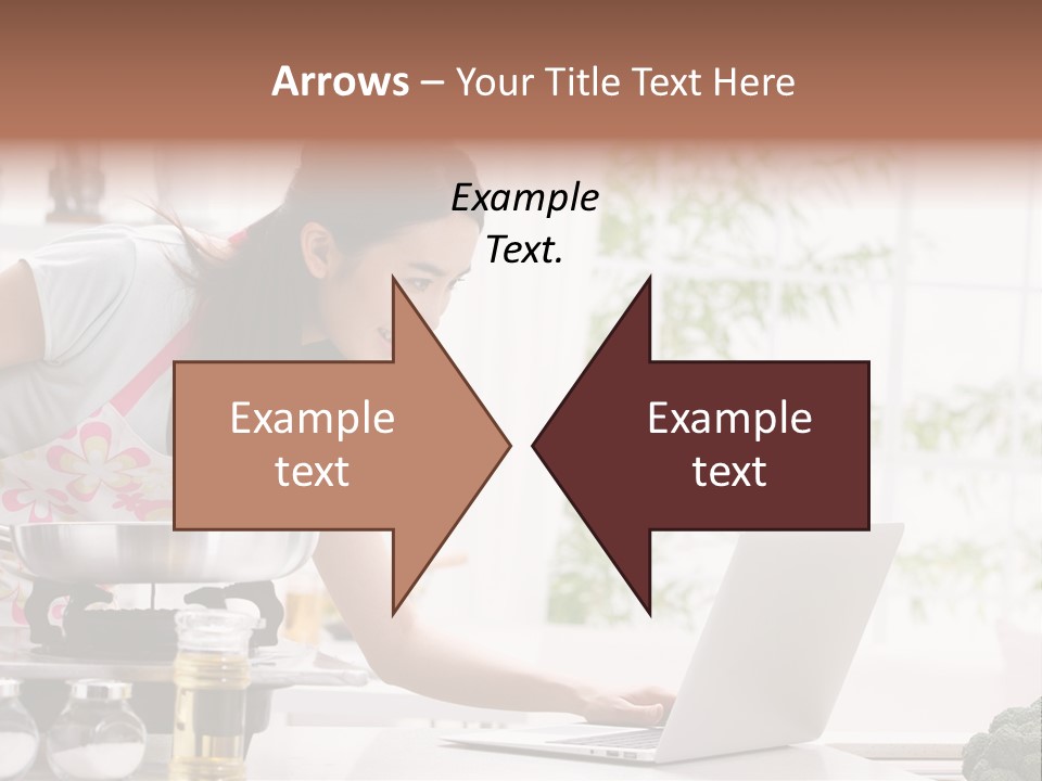 A Woman Using A Laptop On A Kitchen Counter PowerPoint Template